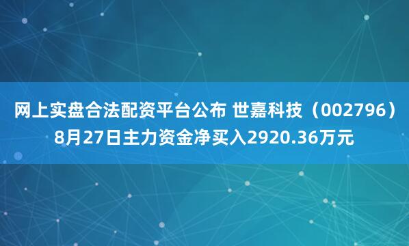 网上实盘合法配资平台公布 世嘉科技（002796）8月27日主力资金净买入2920.36万元